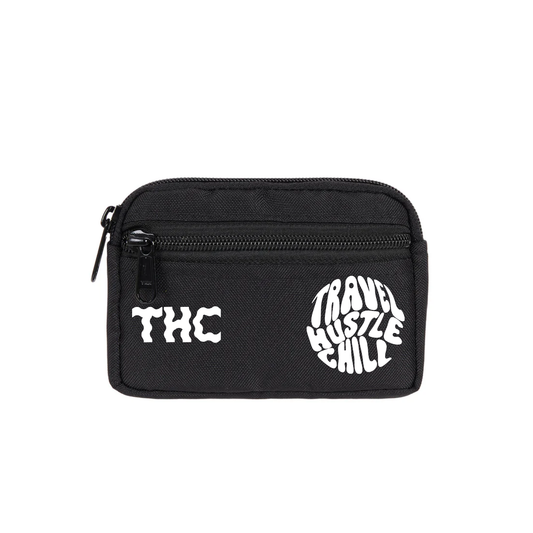 THC EMBLEM DOUBLE ZIP POUCH IN BLACK