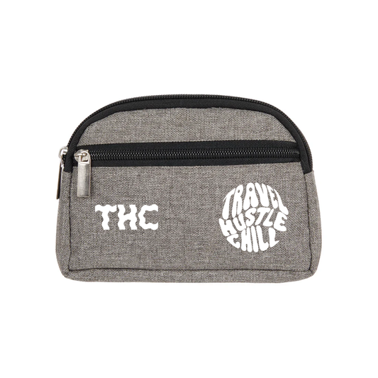 THC EMBLEM DOUBLE ZIP POUCH IN GRAY